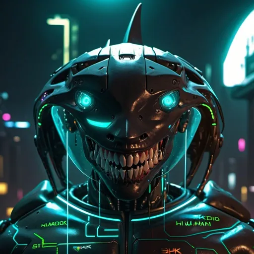 Prompt: black shark Cyberpunk humanoid 4k ultra realist