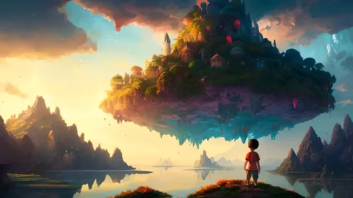 Prompt: boy stand in front of a floating island in the sky, vibrant and magical, high quality, digital painting, fantasy, mystical, vibrant colors, magical lighting, detailed environment, atmospheric, 4k, realistic boy, realistic clothe, Width: 1920 Height: 1080