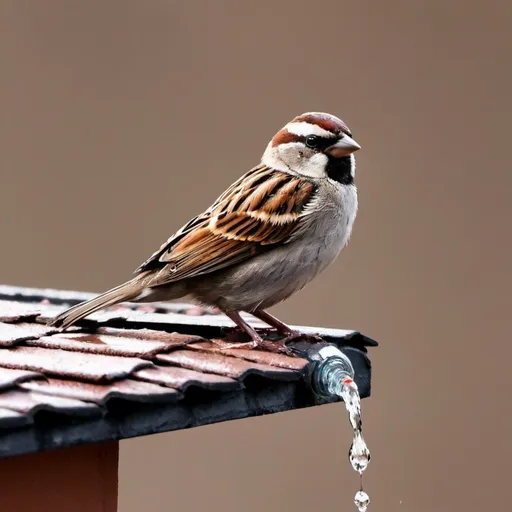Prompt: Sparrow need water hot session keep water on roof
