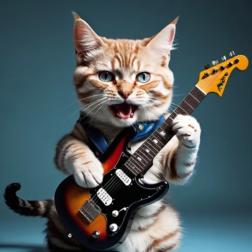 Prompt: a cat playing electric guitare