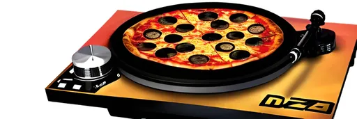 Prompt: use an image of a DJ with a pizza for turntable dimension 1000x240