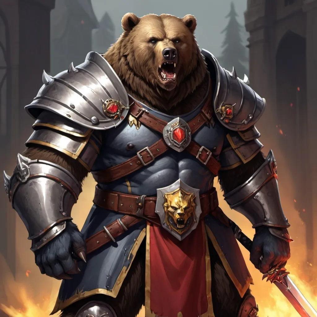 Prompt: Werebear dressed as a vengeance paladin