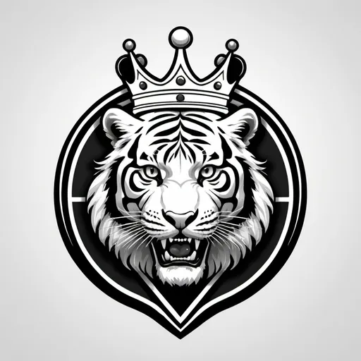 Prompt: Create a black and white soccer logo with a tiger and crown as the main theme 