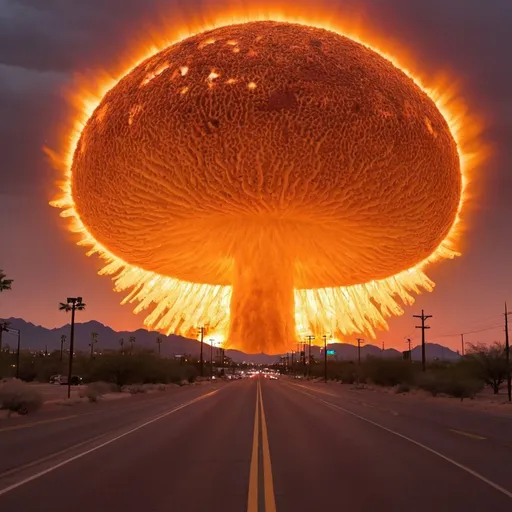 Prompt: A fungal sun rises over Phoenix Arizona causing people to explode