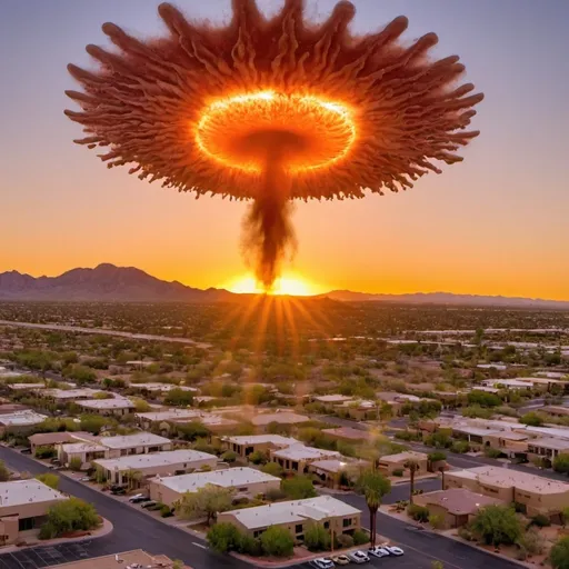 Prompt: A fungal sun rises over Phoenix Arizona causing people to explode