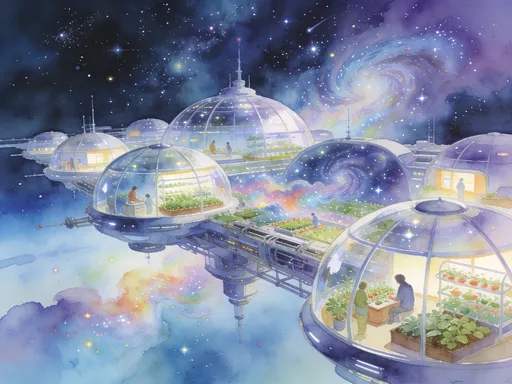 Prompt: Generate a video of space station residential colony in sky