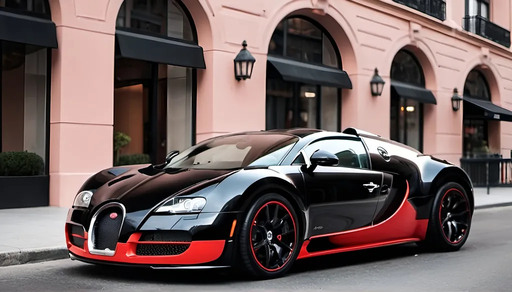 Prompt: background settings outside for taking pictures of exotic  red / Black Bugatti Veyron  cars. hd , 4k, 8k large  outdoor  city 