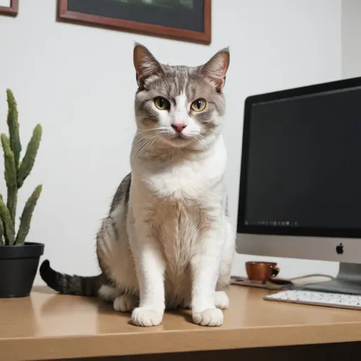 Prompt: a cat sitting on the desk