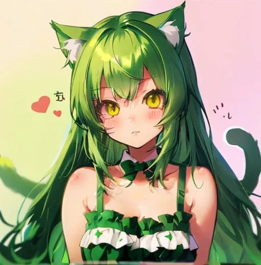 Prompt: Cute neko girl with green hairs 