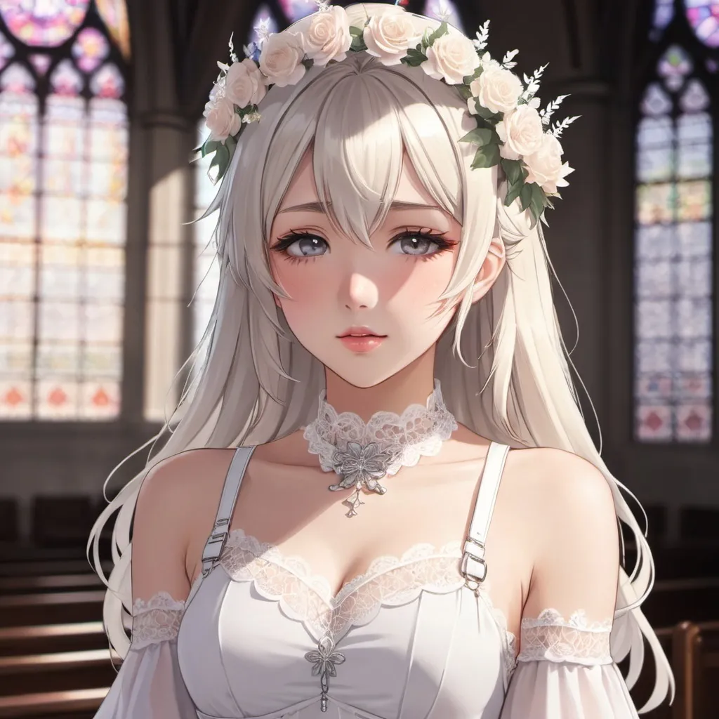 Anime Girl in White Lace Dress