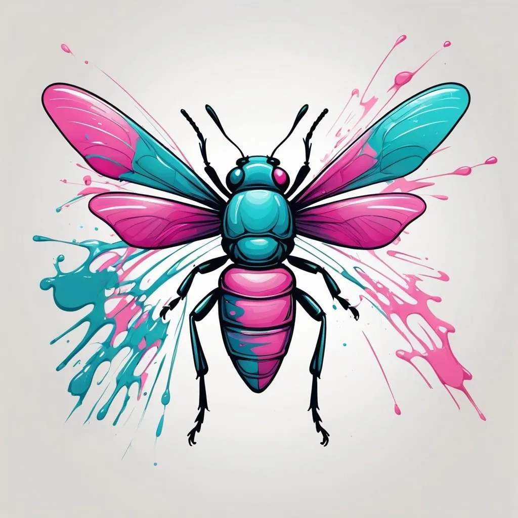 Prompt: colorful insect. , simple vector line art, graffiti splashes of shades of pink, blue, and teal.




