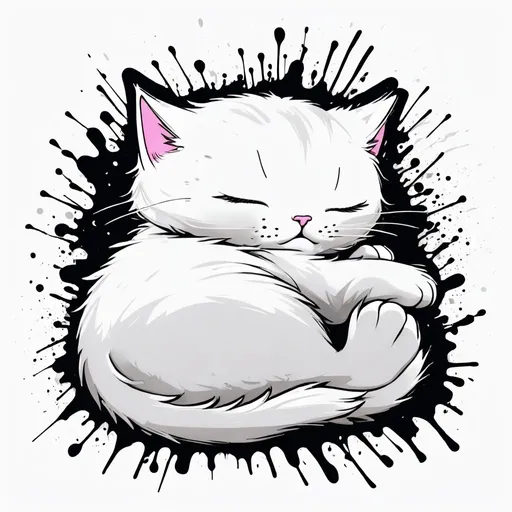 Prompt: line art sleeping cat, graffiti splashes, simple t shirt art



