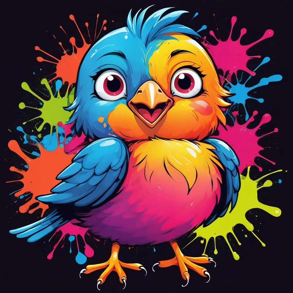 Prompt: Happy bird, simple vector line art, colorful, graffiti splashes, t shirt art












