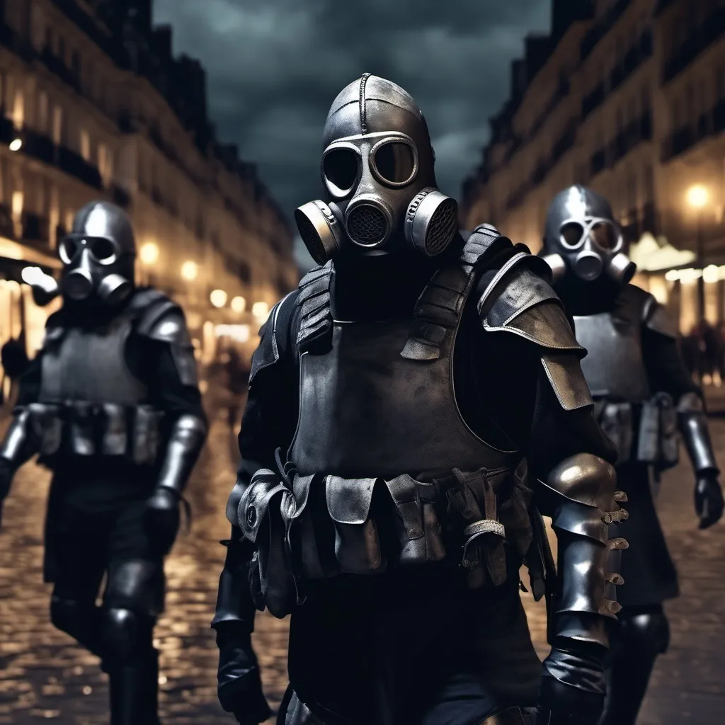 Prompt: Several modern templar military male in military templar crusader armor, and gas mask, background ruined paris at night, Hyperrealistic, sharp focus, Professional, UHD, HDR, 8K, Render, electronic, dramatic, vivid, pressure, stress, traumatic, dark.


