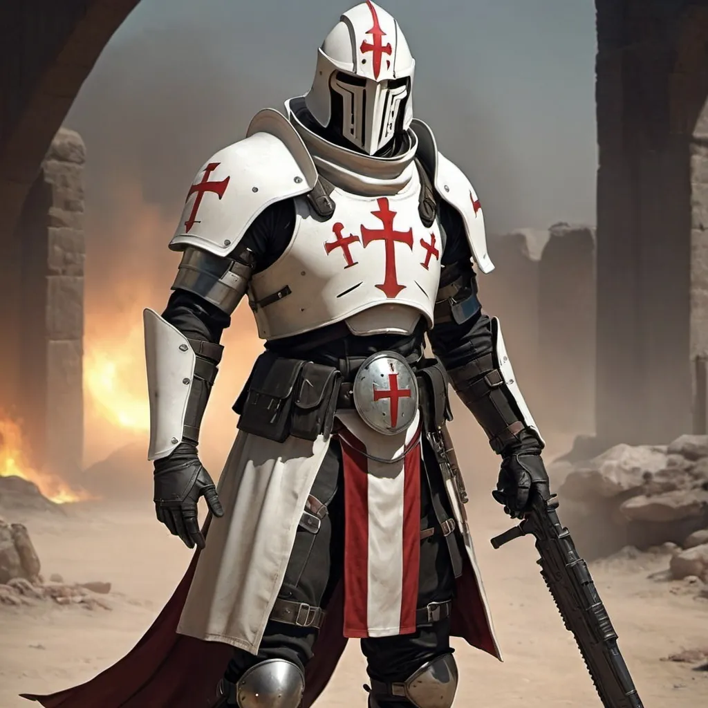 Prompt: Sci fi soldier templar crusader