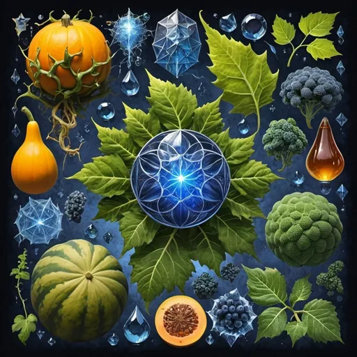 Prompt: Phi
Chiaroscuro 
Mercury
Minerals
crystals
lightning
Liquid rainbow
Frost
Romanesco 
Vines
Tendrils
Squash
Prussian blue
Leafy greens
Electrical Storm
Sugar or honey 
High gloss blood spatter
Translucent melons or berries
Deep ochre 
Shrubbery
Morning dew drops
Sacred geometry 
Mandlebrot sets
Ivy
Electrochemical violent reactions