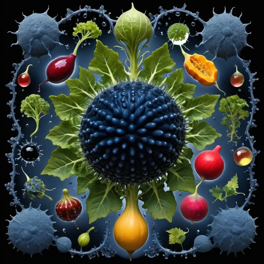 Prompt: Mercury droplets
Organs and entrails 
Chiaroscuro 
Ferrofluid
Radish 
kaleidoscope 
crystals
lightning
Romanesco 
Vines
Tendrils
Squash
Prussian blue
Leafy greens
Electrical Storm
High gloss blood spatter
Translucent melons or berries
Deep ochre 
Shrubbery
Morning dew drops
Sacred geometry 
Mandlebrot sets
Ivy
Electrochemical violent reactions