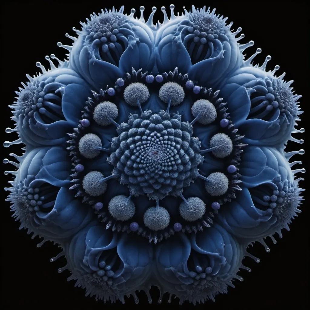 Prompt: Mercury pools
Chiaroscuro 
Ferrofluid magnetism
Prussian blue waves
Fluorescent blood streams
Milk melons
Ruby sunshine
Shrubbery and tendrils
Morning dew drops
Translucent sedum
Sacred geometry 
Mandlebrot sets
Ivy
Electrochemical explosions