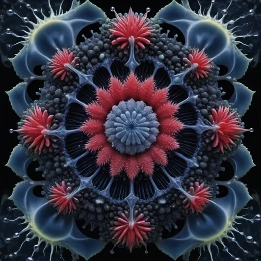 Prompt: Mercury droplets 
Chiaroscuro 
Ferrofluid kaleidoscope 
Prussian blue landscapes
Electricity storm
Fluorescent blood streams
Square Milk melons
Triangle 
Ruby sunshine
Shrubbery and tendrils
Morning dew drops
Translucent sedum
Sacred geometry 
Mandlebrot sets
Ivy
Electrochemical explosions