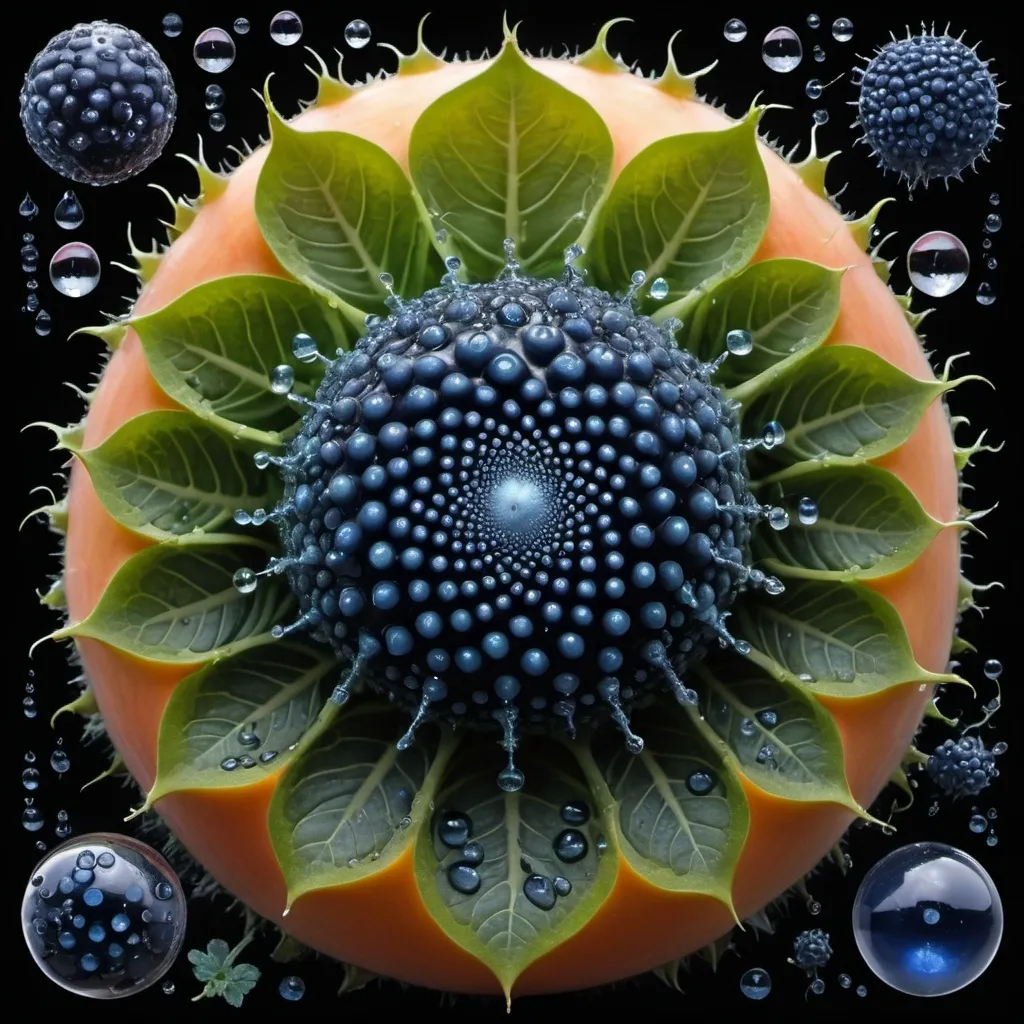 Prompt: Mercury droplets
Organs and entrails 
Chiaroscuro 
Ferrofluid
Radish 
kaleidoscope 
crystals
lightning
Romanesco 
Vines
Tendrils
Squash
Prussian blue
Leafy greens
Electrical Storm
High gloss blood spatter
Translucent melons or berries
Deep ochre 
Shrubbery
Morning dew drops
Sacred geometry 
Mandlebrot sets
Ivy
Electrochemical violent reactions