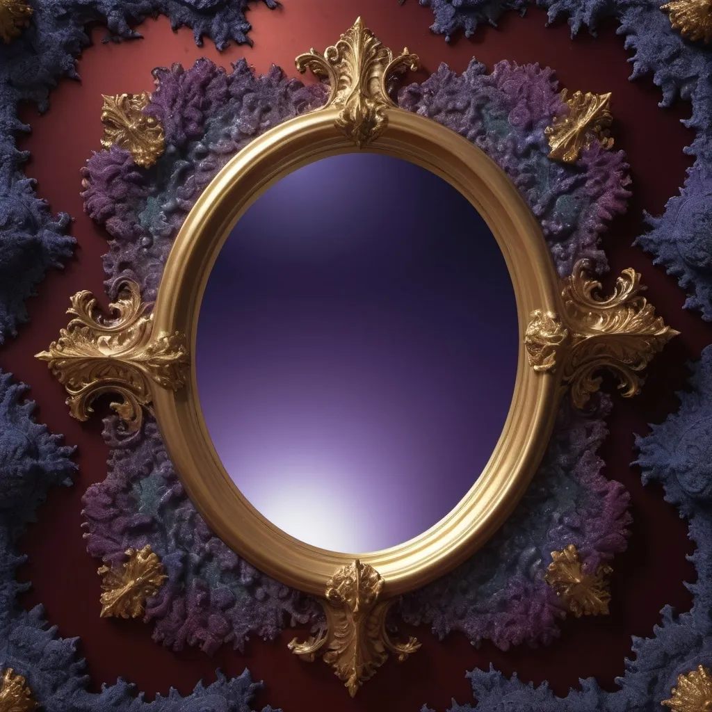 Prompt: High gloss, mirror finish, dark royal purple and Prussian blue foreground, warm blood red and ochre background, chiaroscuro, fractal, romanesco, Phi ratio,  
Golden mean, lichen, moss, glistening pure white dew drops, glowing vapor, 3:1 ghosts