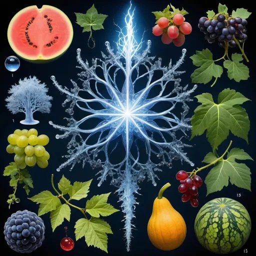 Prompt: Phi
Chiaroscuro 
Mercury
Minerals
Ice crystals
lightning
Liquid rainbow
Frost
Romanesco 
Tentacles
Vines
Tendrils
Pearlescent Grapes
Plasma
Prussian blue
Ochre
Electrical Storm
High gloss blood spatter
Translucent melons, squash or berries
Shrubbery
Morning dew drops
Sacred geometry 
Mandlebrot sets
Ivy
Electrochemical violent reactions