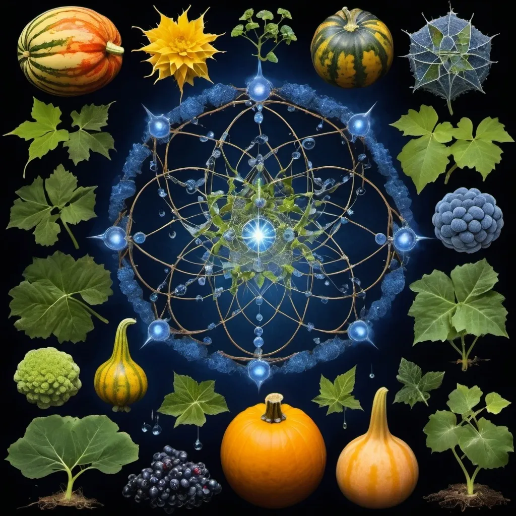 Prompt: Phi
Chiaroscuro 
Mercury
Minerals
crystals
lightning
Liquid rainbow
Frost
Romanesco 
Vines
Tendrils
Squash
Plasma
Prussian blue
Ochre
Electrical Storm
High gloss blood spatter
Translucent melons, squash or berries
Shrubbery
Morning dew drops
Sacred geometry 
Mandlebrot sets
Ivy
Electrochemical violent reactions