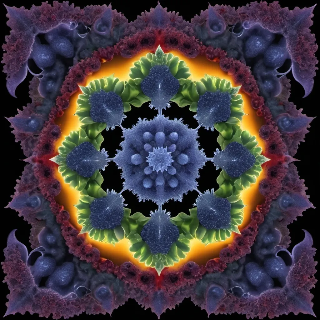 Prompt: Mercury background 
Chiaroscuro askew
Ferrofluid 
kaleidoscope crystals
Ultraviolet lightning explosions
Romanesco 
Vines
Tendrils
Squash
Prussian blue landscapes
Leafy greens
Electricity storm
Dark blood streams
Milk melons
Triangle ochre 
Ruby sunshine
Shrubbery and tendrils
Morning dew drops
Translucent sedum
Sacred geometry 
Mandlebrot sets
Ivy
Electrochemical explosions