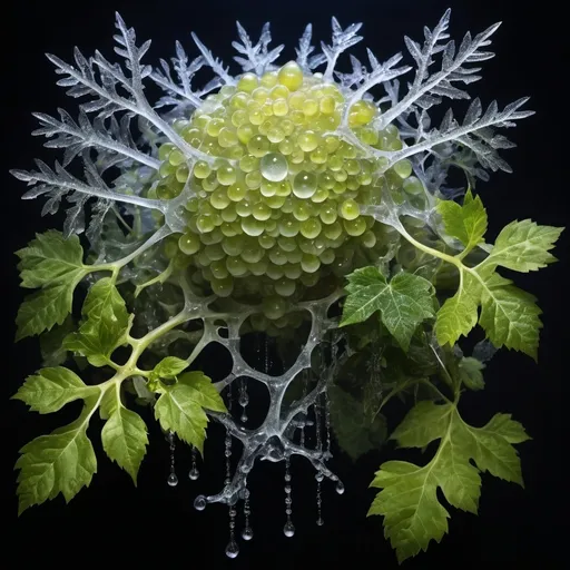 Prompt: Phi
Chiaroscuro 
Mercury
Minerals
Ice crystals
lightning
Taxonomy
Taxidermy 
Frost
Romanesco 
Black light fluorescent Tentacles
Vines Tendrils
Pearlescent Grapes
Prussian
Ochre
Electrical Storm
High gloss
Translucent plant cells
Morning dew drops
Sacred geometry 
Mandlebrot sets
Ivy
Electrochemical violent reactions