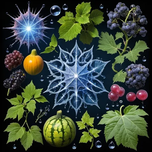 Prompt: Phi
Chiaroscuro 
Mercury
Minerals
Ice crystals
lightning
Liquid rainbow
Frost
Romanesco 
Tentacles
Vines
Tendrils
Pearlescent Grapes
Plasma
Prussian blue
Ochre
Electrical Storm
High gloss blood spatter
Translucent melons, squash or berries
Shrubbery
Morning dew drops
Sacred geometry 
Mandlebrot sets
Ivy
Electrochemical violent reactions