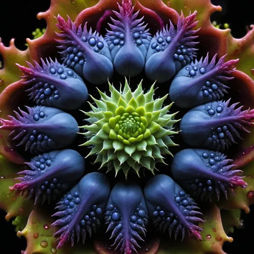 Prompt: Mercury droplets 
Chiaroscuro 
Ferrofluid 
kaleidoscope 
Ultraviolet 
Romanesco 
Vines
Tendrils
Squash
Prussian blue landscapes
Leafy greens
Electricity storm
Dark blood streams
Milk melons
Triangle ochre 
Ruby sunshine
Shrubbery and tendrils
Morning dew drops
Translucent sedum
Sacred geometry 
Mandlebrot sets
Ivy
Electrochemical explosions