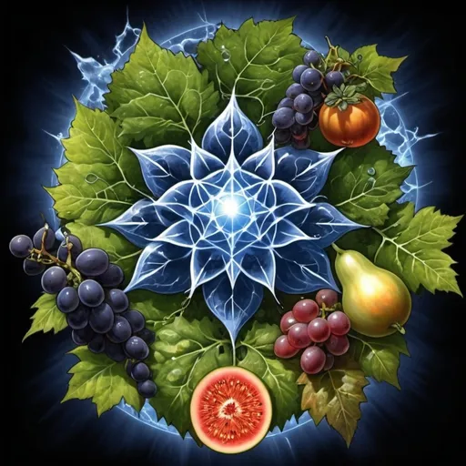 Prompt: Phi
Chiaroscuro 
Mercury
Minerals
crystals
lightning
Liquid rainbow
Frost
Romanesco 
Vines
Tendrils
Pearlescent Grapes
Plasma
Prussian blue
Ochre
Electrical Storm
High gloss blood spatter
Translucent melons, squash or berries
Shrubbery
Morning dew drops
Sacred geometry 
Mandlebrot sets
Ivy
Electrochemical violent reactions