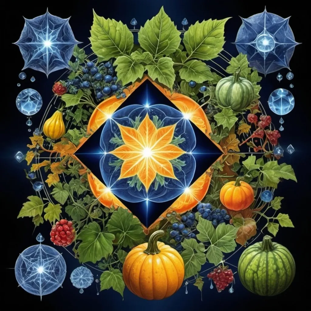 Prompt: Phi
Chiaroscuro 
Mercury
Minerals
crystals
lightning
Liquid rainbow
Frost
Romanesco 
Vines
Tendrils
Squash
Plasma
Prussian blue
Ochre
Electrical Storm
High gloss blood spatter
Translucent melons, squash or berries
Shrubbery
Morning dew drops
Sacred geometry 
Mandlebrot sets
Ivy
Electrochemical violent reactions