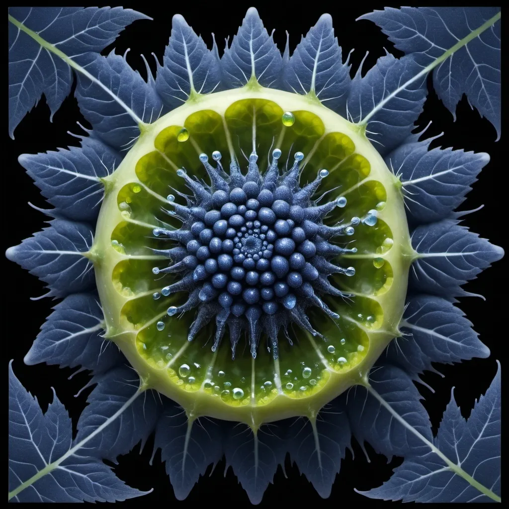 Prompt: Mercury droplets
Organs and entrails 
Chiaroscuro 
Ferrofluid
Radish 
kaleidoscope 
crystals
lightning
Romanesco 
Vines
Tendrils
Squash
Prussian blue
Leafy greens
Electrical Storm
High gloss blood spatter
Translucent melons or berries
Deep ochre 
Shrubbery
Morning dew drops
Sacred geometry 
Mandlebrot sets
Ivy
Electrochemical violent reactions