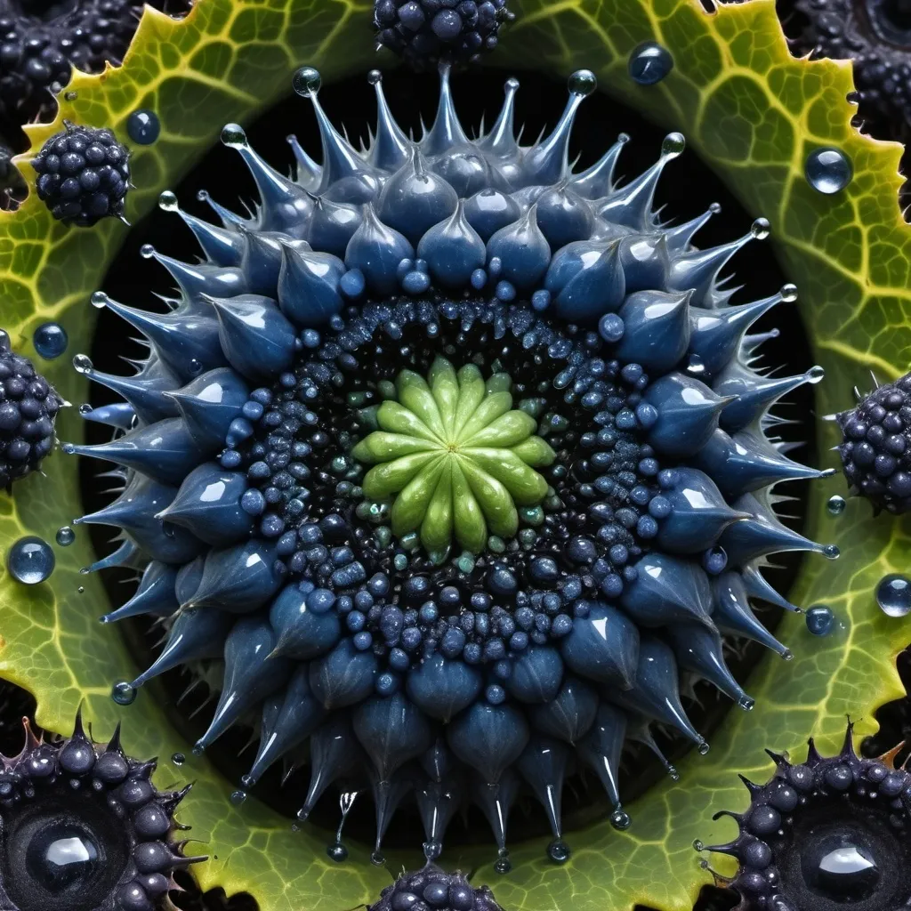 Prompt: Mercury droplets
Organ glands
Chiaroscuro 
Ferrofluid
Organic biology
kaleidoscope 
crystals
lightning
Romanesco 
Vines
Tendrils
Squash
Prussian blue
Leafy greens
Electrical Storm
High gloss blood spatter
Translucent melons or berries
Deep ochre 
Shrubbery
Morning dew drops
Sacred geometry 
Mandlebrot sets
Ivy
Electrochemical violent reactions