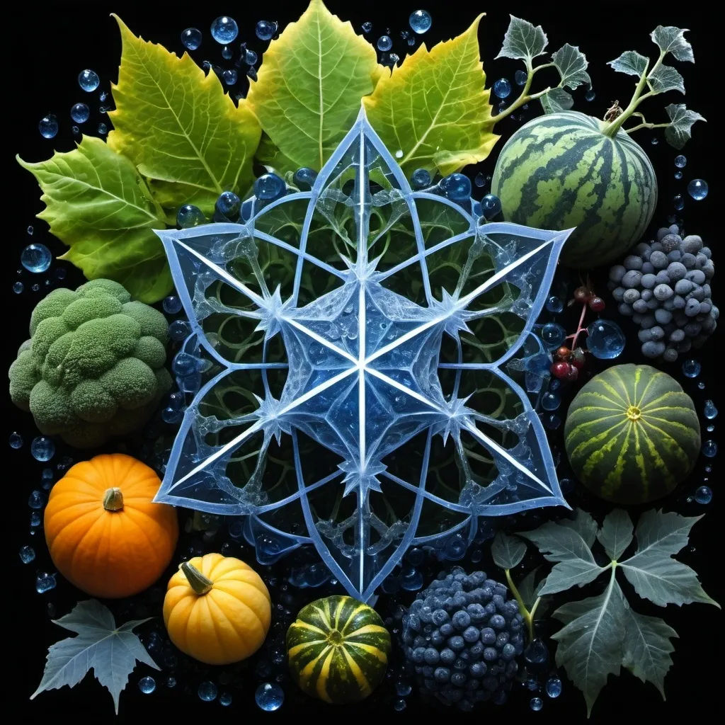 Prompt: Phi
Chiaroscuro 
Mercury
Minerals
crystals
lightning
Liquid rainbow
Frost
Romanesco 
Vines
Tendrils
Squash
Prussian blue
Leafy greens
Electrical Storm
Sugar or honey 
High gloss blood spatter
Translucent melons or berries
Deep ochre 
Shrubbery
Morning dew drops
Sacred geometry 
Mandlebrot sets
Ivy
Electrochemical violent reactions