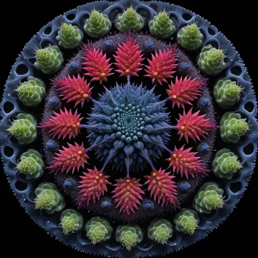 Prompt: Mercury droplets 
Chiaroscuro 
Ferrofluid kaleidoscope 
Ultraviolet Romanesco 
Prussian blue landscapes
Leafy greens
Electricity storm
Dark blood streams
Milk melons
Triangle ochre 
Ruby sunshine
Shrubbery and tendrils
Morning dew drops
Translucent sedum
Sacred geometry 
Mandlebrot sets
Ivy
Electrochemical explosions