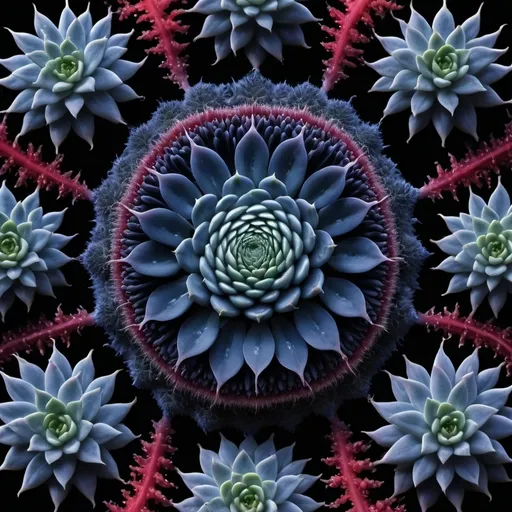 Prompt: Mercury pools
Chiaroscuro 
Ferrofluid magnetism
Prussian blue waves
Fluorescent blood streams
Milk melons
Ruby sunshine
Shrubbery and tendrils
Morning dew drops
Translucent sedum
Sacred geometry 
Mandlebrot sets
Ivy
Electrochemical explosions