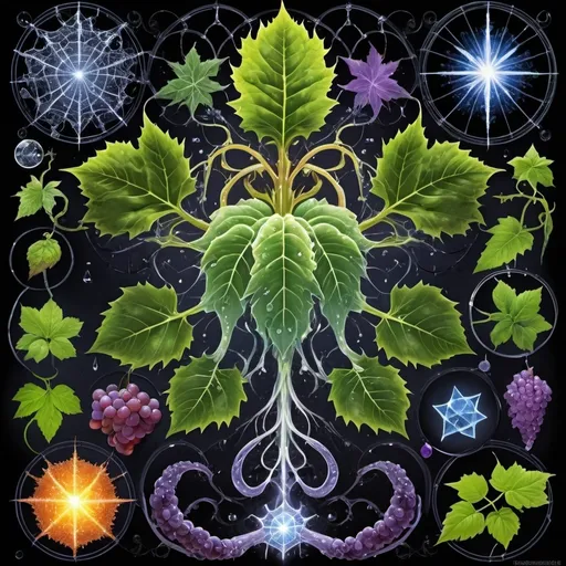 Prompt: Phi
Chiaroscuro 
Mercury
Minerals
Ice crystals
lightning
Liquid rainbow
Frost
Romanesco 
Black light fluorescent Tentacles
Vines Tendrils
Pearlescent Grapes
Prussian
Ochre
Electrical Storm
High gloss
Translucent plant cells
Morning dew drops
Sacred geometry 
Mandlebrot sets
Ivy
Electrochemical violent reactions