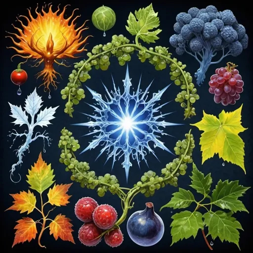 Prompt: Phi
Chiaroscuro 
Mercury
Minerals
Ice crystals
lightning
Liquid rainbow
Frost
Romanesco 
Tentacles
Vines
Tendrils
Pearlescent Grapes
Plasma
Prussian blue
Ochre
Electrical Storm
High gloss blood spatter
Translucent melons, squash or berries
Shrubbery
Morning dew drops
Sacred geometry 
Mandlebrot sets
Ivy
Electrochemical violent reactions