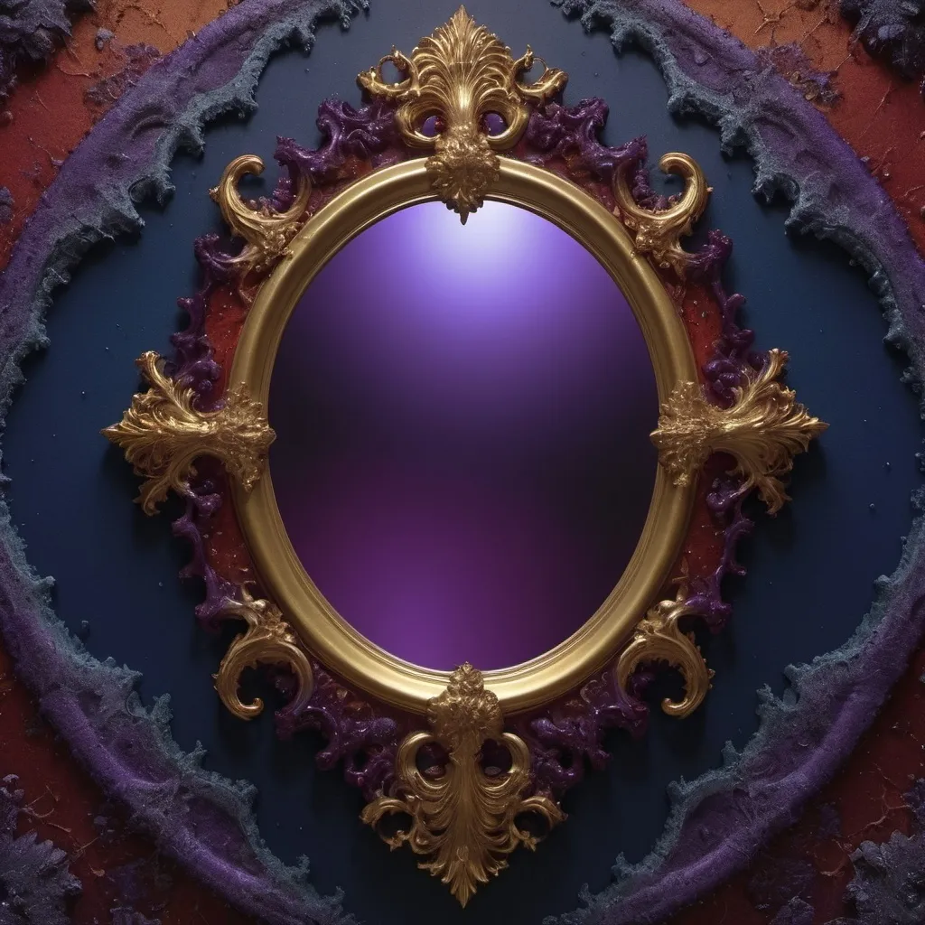 Prompt: High gloss, mirror finish, dark royal purple and Prussian blue foreground, warm blood red and ochre background, chiaroscuro, fractal, romanesco, Phi ratio,  
Golden mean, lichen, moss, glistening pure white dew drops, glowing vapor, 3:1 ghosts