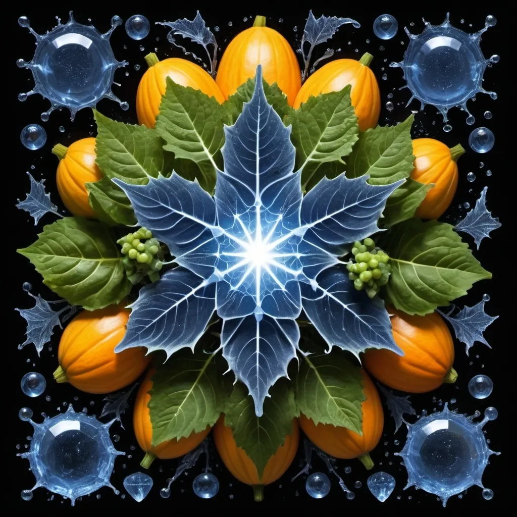 Prompt: Phi
Chiaroscuro 
Mercury
Minerals
crystals
lightning
Liquid rainbow
Frost
Romanesco 
Vines
Tendrils
Squash
Prussian blue
Leafy greens
Electrical Storm
Sugar or honey 
High gloss blood spatter
Translucent melons or berries
Deep ochre 
Shrubbery
Morning dew drops
Sacred geometry 
Mandlebrot sets
Ivy
Electrochemical violent reactions