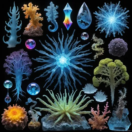 Prompt: Phi, Chiaroscuro, x-rays, Mercury pool background, Minerals glowing, Ice crystals, cilia, high voltage lightning, Taxidermy, Organ, Frost, Iridescent streams, Romanesco, Black light, fluorescent electric rainbow, Tentacles, Prussian blue, Ochre, Electrical Storm, High gloss, Translucent plant cells, Sunshine dew drops, Sacred geometry, violent chemical reactions