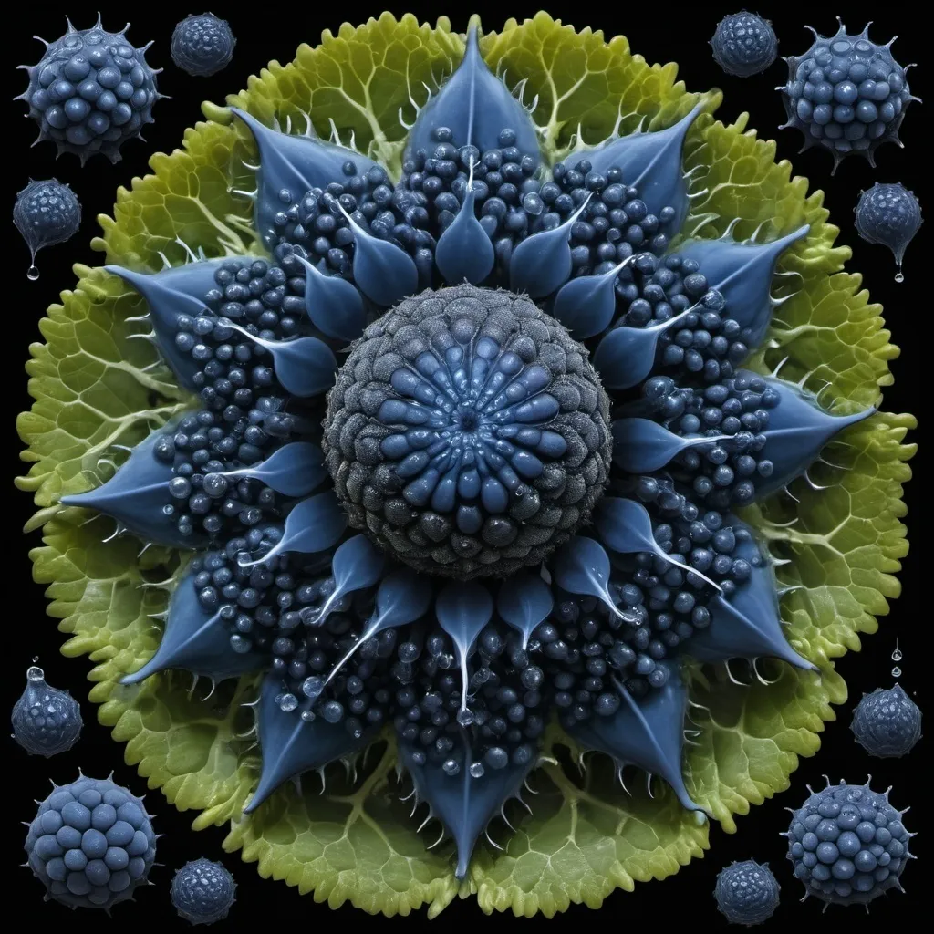 Prompt: Phi
Chiaroscuro 
Ferrofluid
Mercury
Minerals
crystals
lightning
Romanesco 
Vines
Tendrils
Squash
Prussian blue
Leafy greens
Electrical Storm
High gloss blood spatter
Translucent melons or berries
Deep ochre 
Shrubbery
Morning dew drops
Sacred geometry 
Mandlebrot sets
Ivy
Electrochemical violent reactions