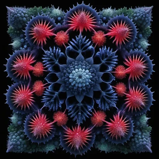 Prompt: Mercury droplets 
Chiaroscuro 
Ferrofluid kaleidoscope 
Prussian blue landscapes
Electricity storm
Fluorescent blood streams
Square Milk melons
Triangle 
Ruby sunshine
Shrubbery and tendrils
Morning dew drops
Translucent sedum
Sacred geometry 
Mandlebrot sets
Ivy
Electrochemical explosions