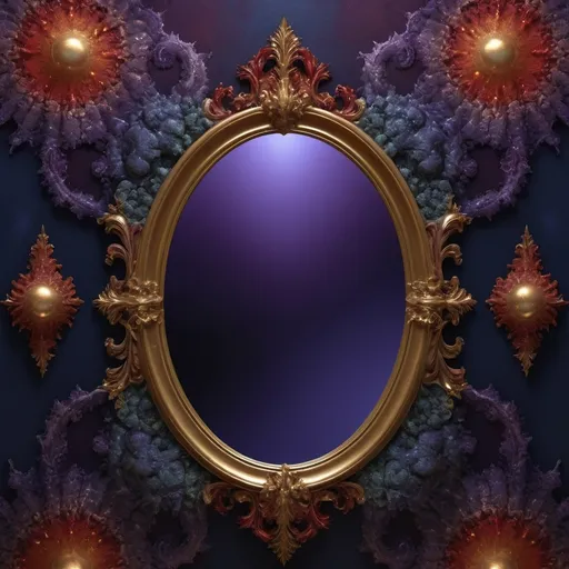 Prompt: High gloss, mirror finish, dark royal purple and Prussian blue foreground, warm blood red and ochre background, chiaroscuro, fractal, romanesco, Phi ratio,  
Golden mean, lichen, moss, glistening pure white dew drops, glowing vapor, 3:1 ghosts