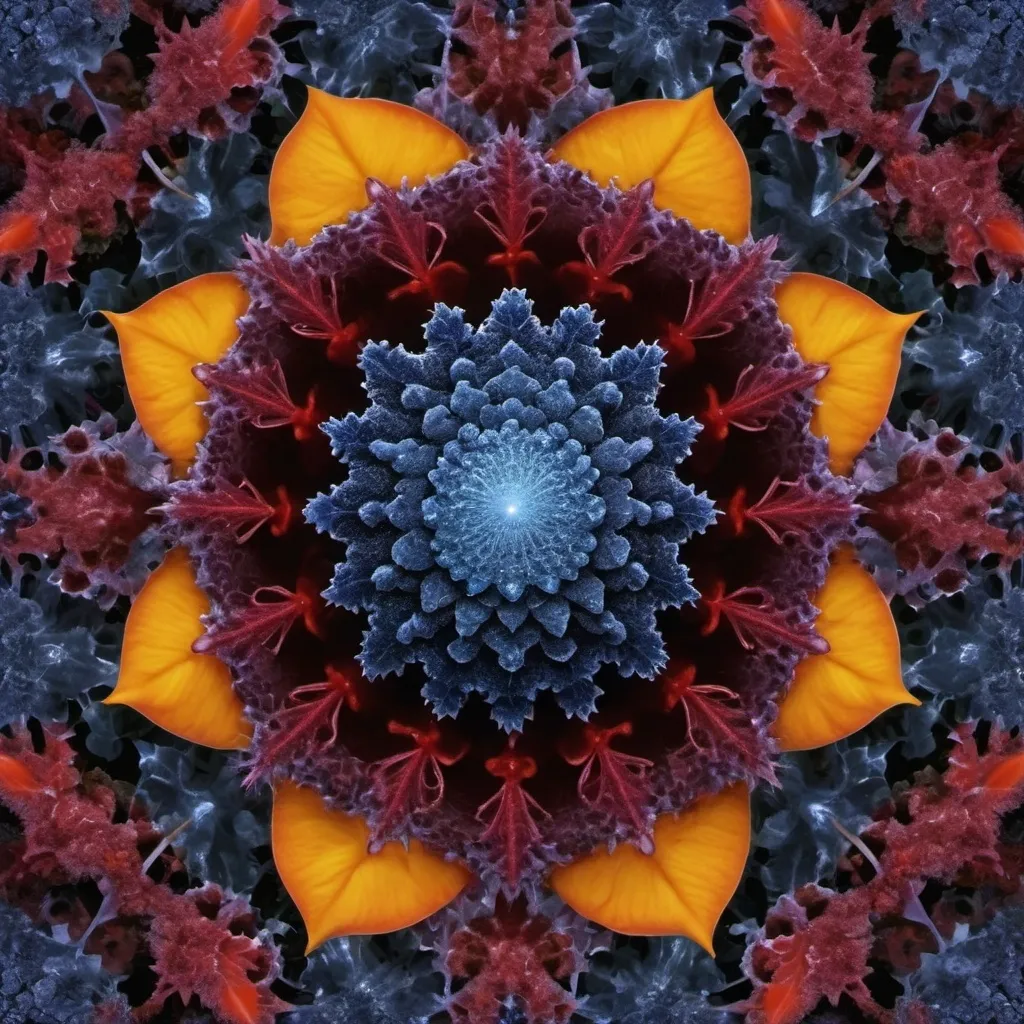 Prompt: Mercury background 
Chiaroscuro askew
Ferrofluid 
kaleidoscope crystals
Ultraviolet lightning explosions
Romanesco 
Vines
Tendrils
Squash
Prussian blue landscapes
Leafy greens
Electricity storm
Dark blood streams
Milk melons
Triangle ochre 
Ruby sunshine
Shrubbery and tendrils
Morning dew drops
Translucent sedum
Sacred geometry 
Mandlebrot sets
Ivy
Electrochemical explosions