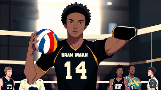 Prompt: Black man volleyball player number 14 name bradley
 