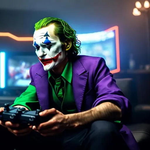 Prompt: Joker playing  video games 