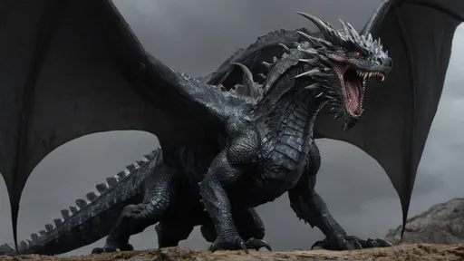 Prompt: A black wyvern with shimmery scales and many hornes like the dragons in house of the dragon
Make it look very dangerous and huge like balerion the dread
Give him a big, prominent body, especially chest. Also give him huge claws.